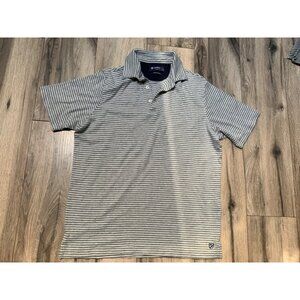 Cremieux Mens L Suprima Cotton Striped Gray Blue White Polo Shirt Short Sleeve